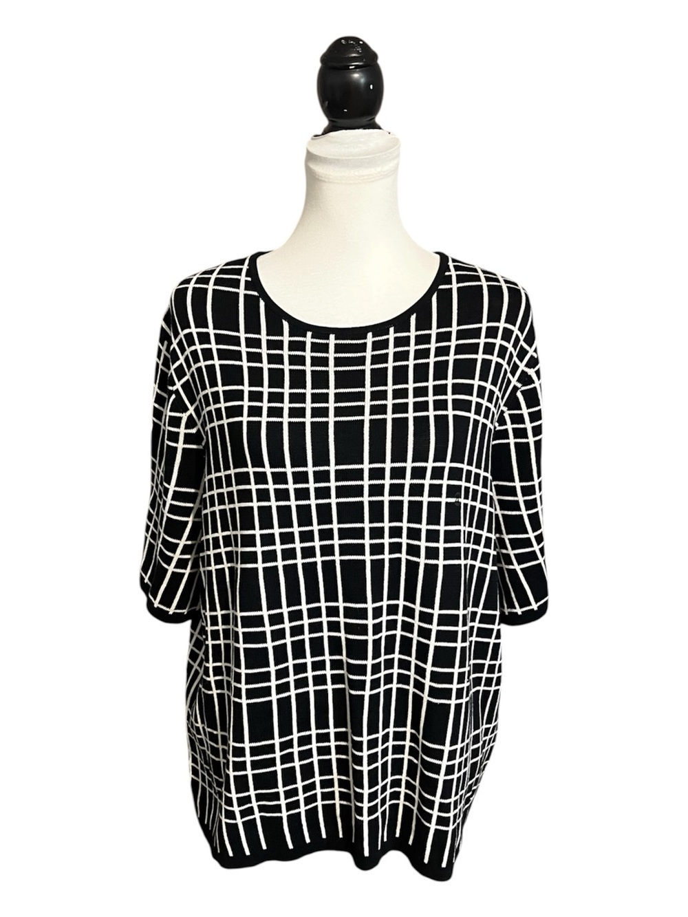 Casual Corner Annex Sweater Plus Size 2X NWT Black & White Check Short Sleeve